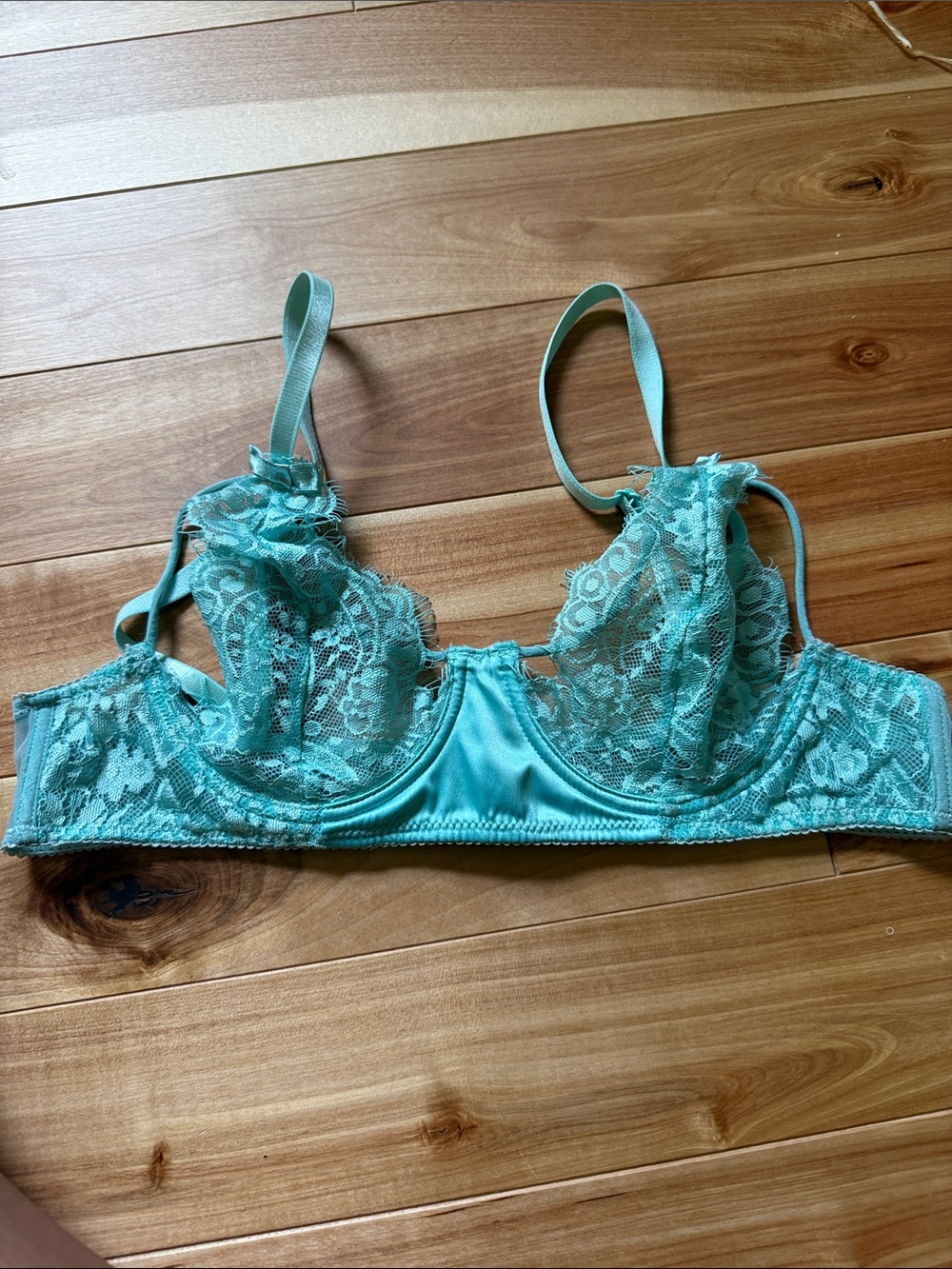 Sheer Lace Underwire Bra in Aqua Teal